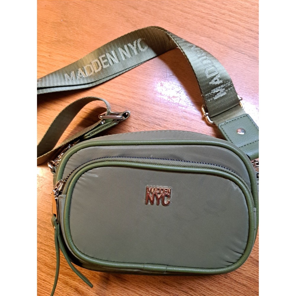Madden NYC Olive Green Nylon Crossbody Bag -Belt Bag Adjustable Strap 7.5 X 5.0"